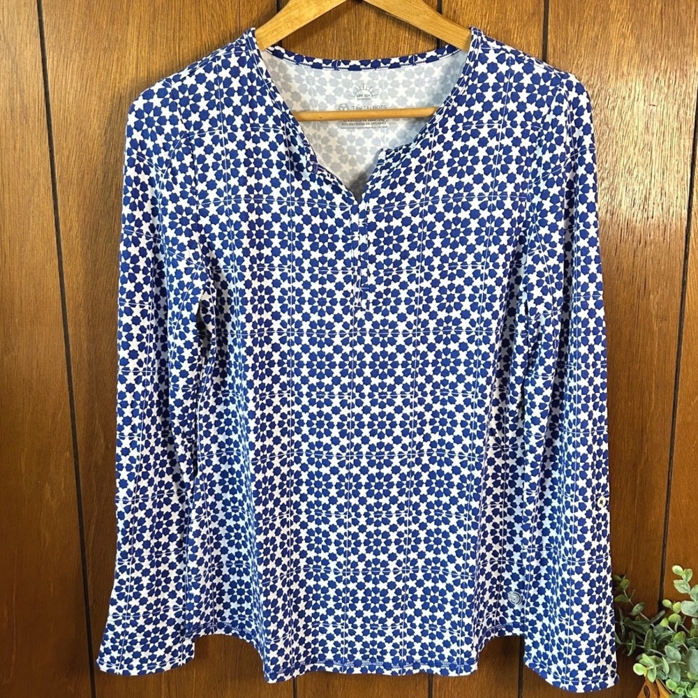 T by Talbots XS SPF Blue Floral Long Sleeve Sun Protection Shirt‎ Vacation Beach